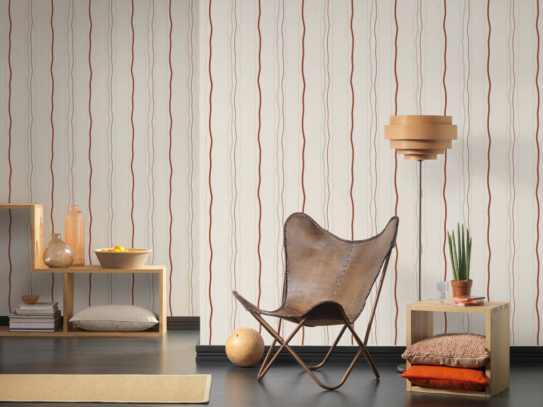 Livingwalls Wallpaper «Stripes, Beige, Cream, Red» 958731 Perth Wallpaper